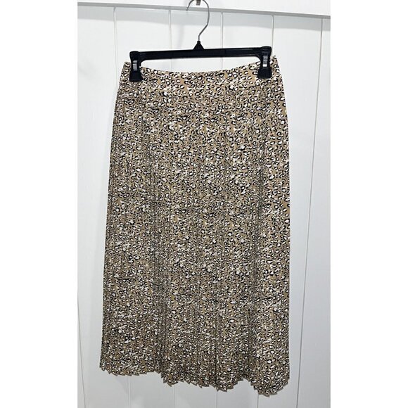 J CREW Women's Size 0 Pleated Midi Skirt Animal Cheetah Print Brown Beige Lined - Picture 1 of 7